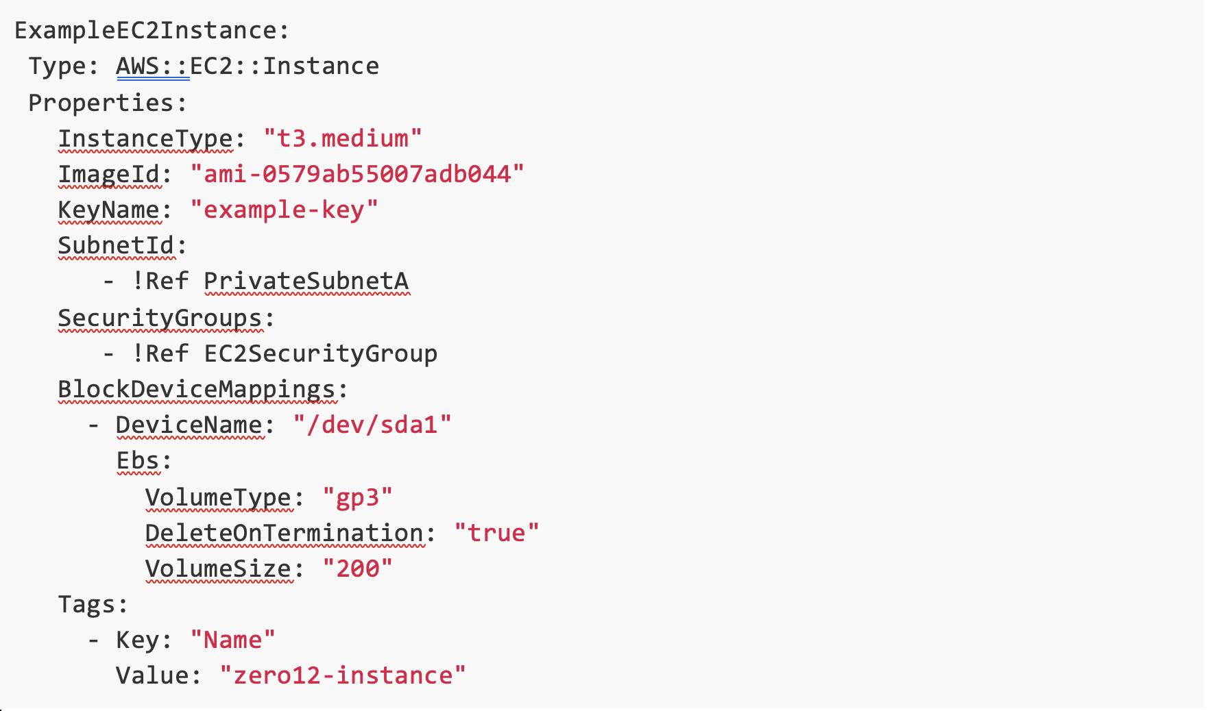 un esempio di istanza EC2 in CloudFormation, utilizzando il linguaggio YAML