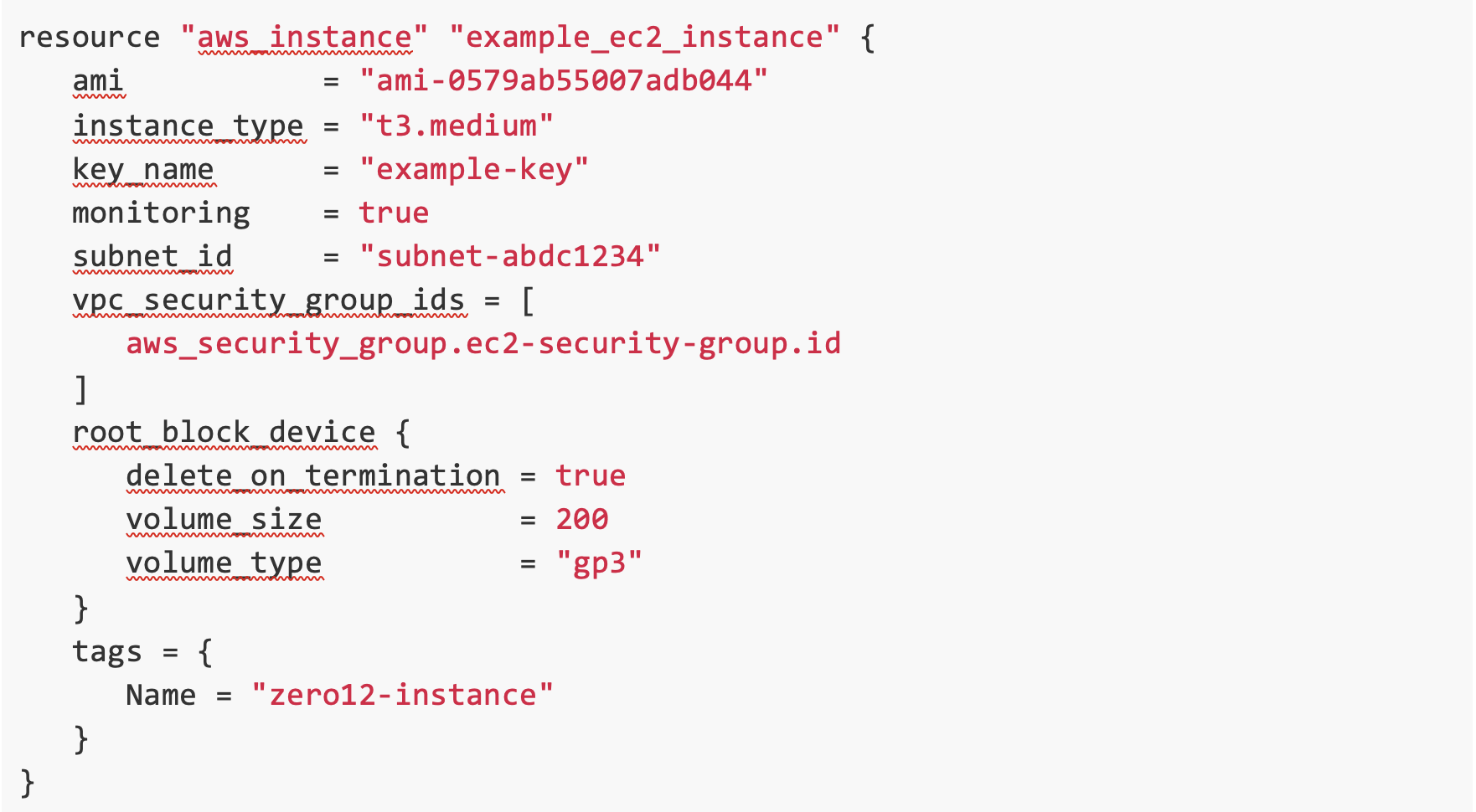 un esempio di istanza EC2 in Terraform, utilizzando il linguaggio HCL